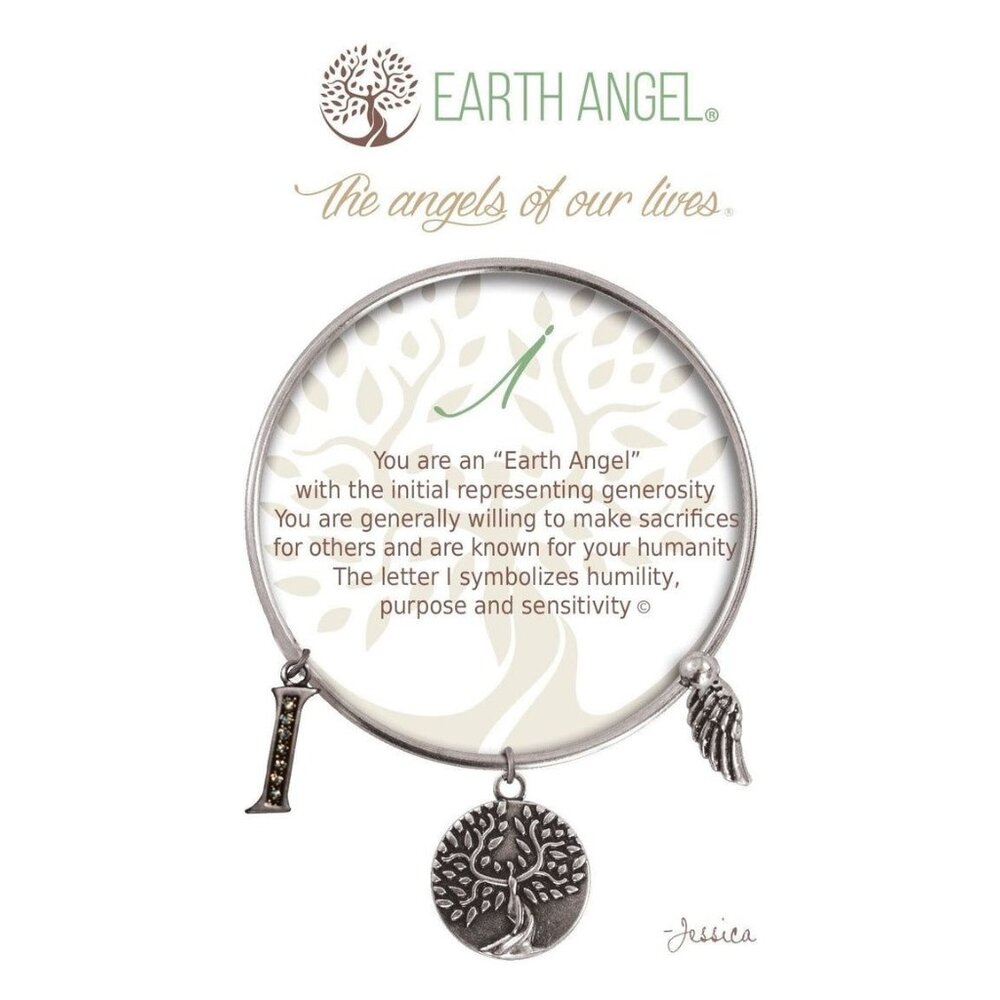 Earth Angel Bracelet - Alphabet Initial " I " Design, Antique Silver